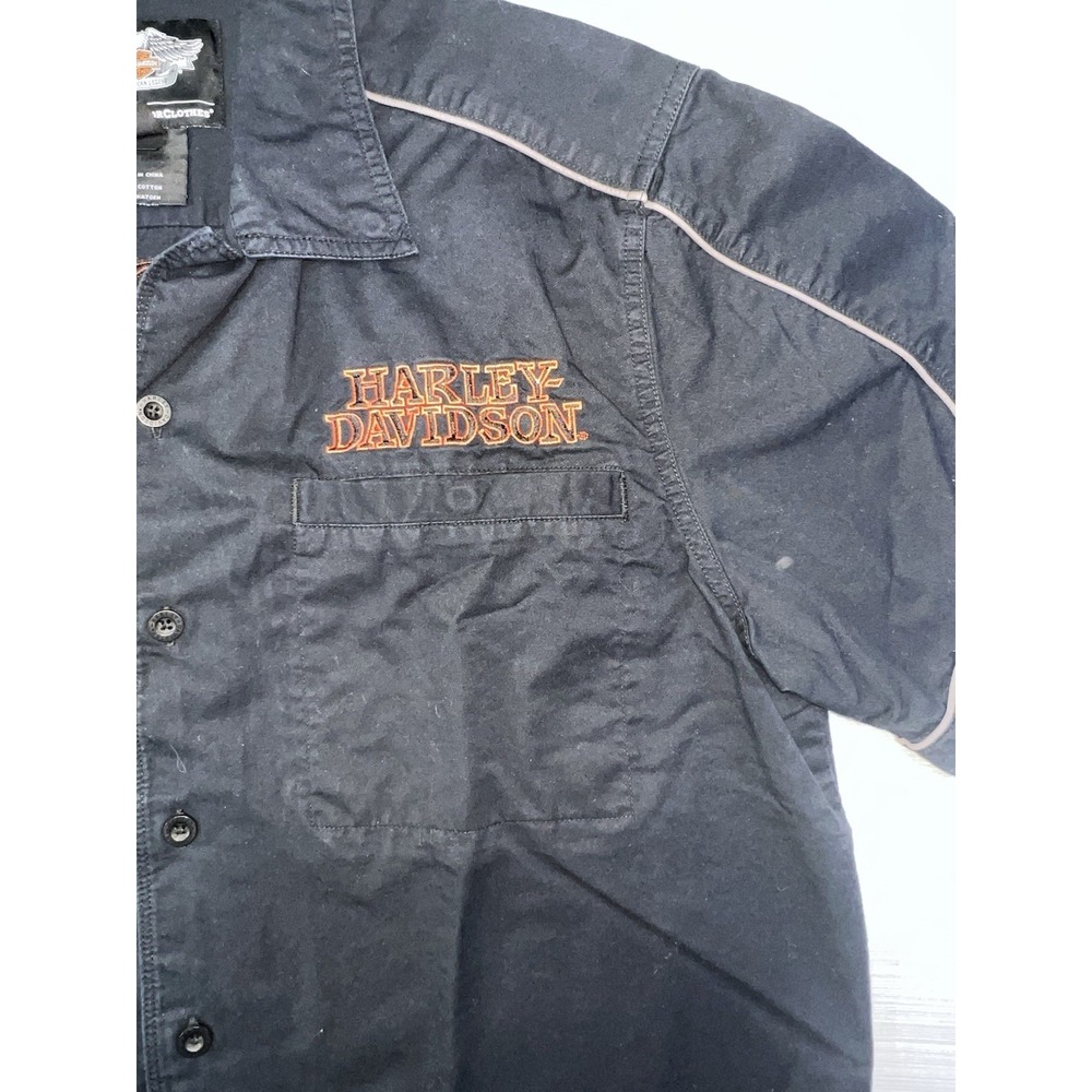 Harley-Davidson Mens Black Cotton Short Sleeve American Button-Down Shirt Size L - Picture 4 of 11